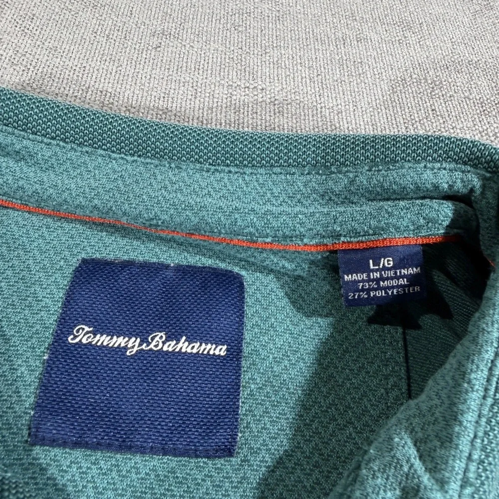 Tommy Bahama Polo Shirt Mens Large Teal Green Good Chevron Modal Blend Short Slv